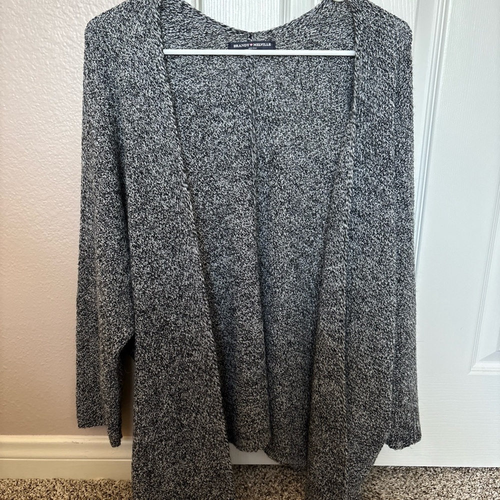 Brandy Melville Women's Black And Gray Cardigan Flow Fit Sweater One Size